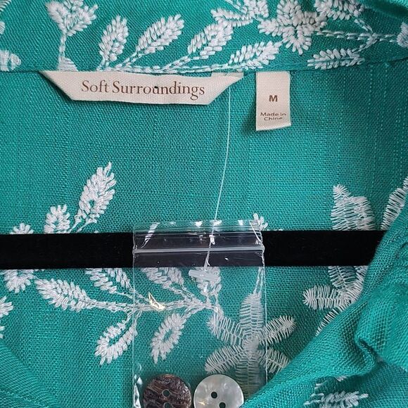 Soft Surroundings Embroidered Isla Verde Linen Blend Button Front Tunic Top NWOT - Picture 2 of 13
